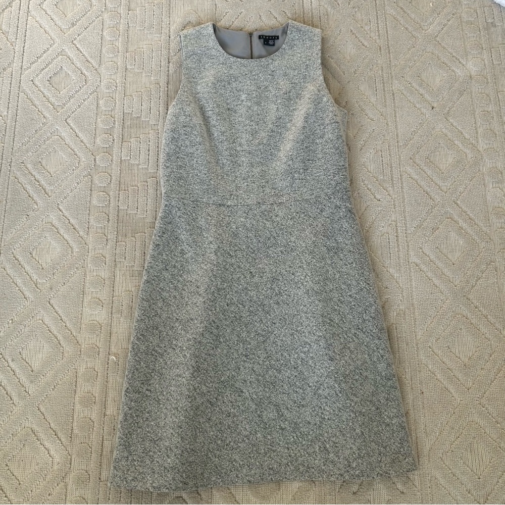 Theory Gray Wool Texture Sleeveless A-line Dress